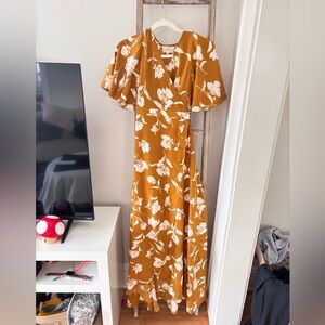 Elegant Mustard Floral Maxi Dress